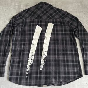 Sworn to us Los Angeles black and grey flannel button up mens Medium